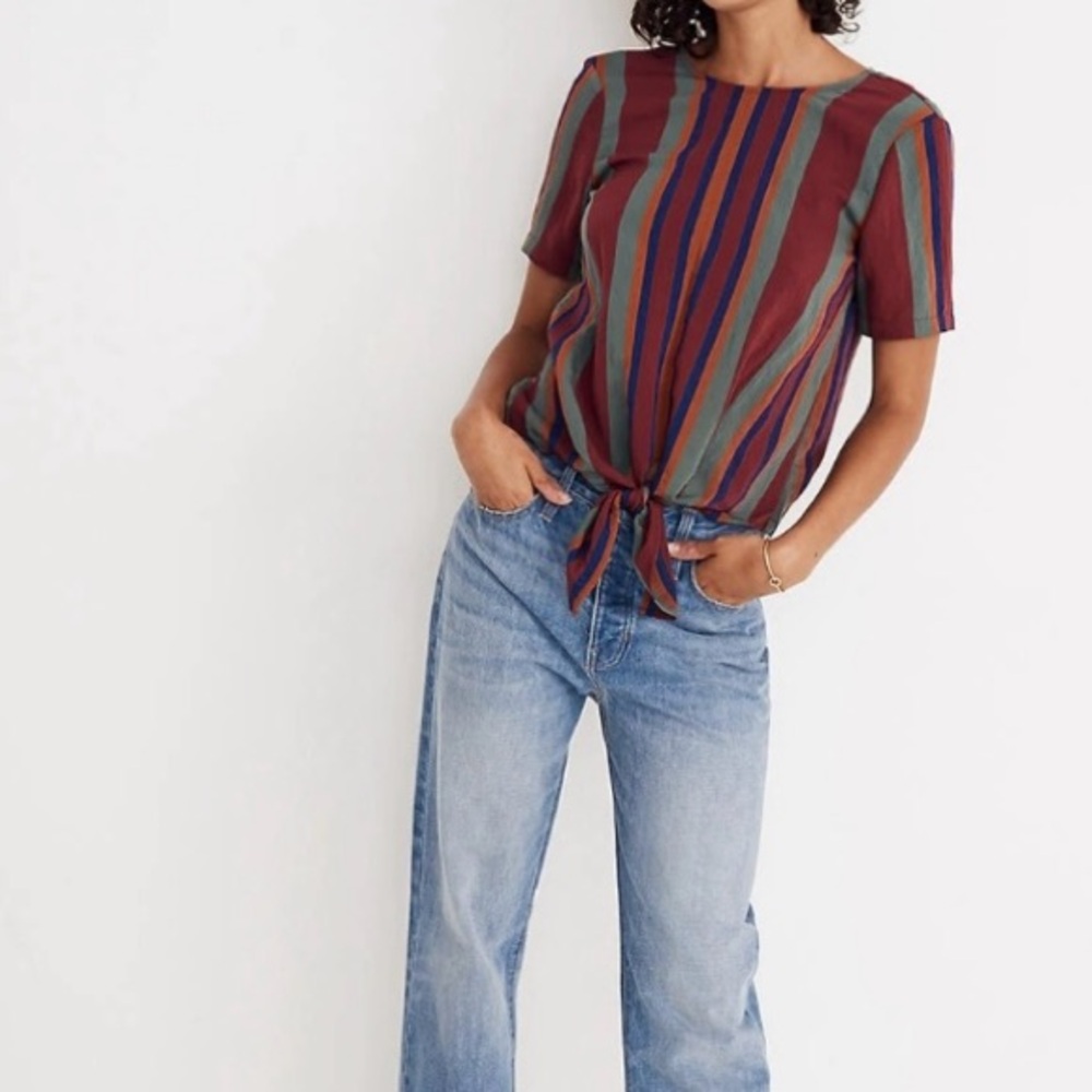 Madewell • Button Back Tie Top in Rosalinda Stripe - Picture 3 of 12